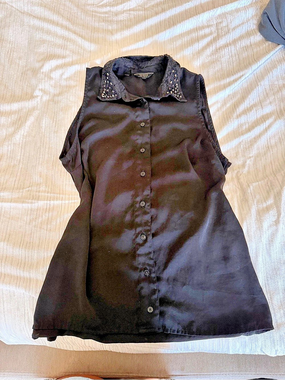 Vintage GUESS Black Lace Collar Sleeveless Blouse Size Small Like New